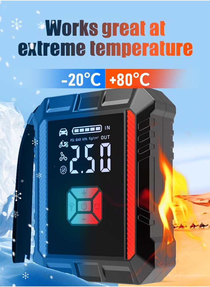 Luttec Emergency vehicle starter with 20000/mAh 3000A 12V air compressor Portable portable power supply/mobile inflator pump, LED lights for 6.0L petrol and 3.0L diesel engines, 12V emergency starter battery pack, battery booster, emergency starter box, portable charger, connection cables, display screen and emergency lamp  - Image 5