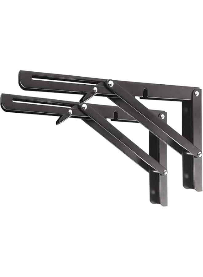 HOOKOR Folding Shelf Brackets - Heavy Duty Stainless Steel Collapsible Shelf Bracket for Bench Table, Space Saving DIY Bracket, Max Load: 550lb (Black, 12 inch)  - Image 1
