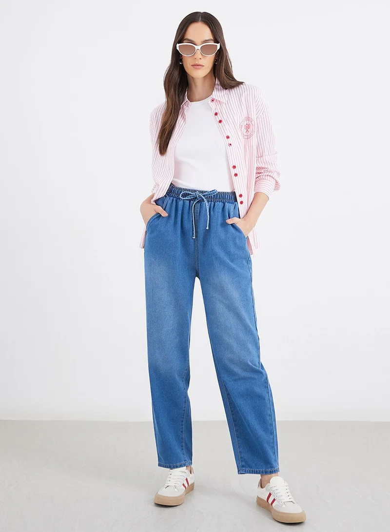 Styli Styli Red Striped Double Button Oversized Shirt