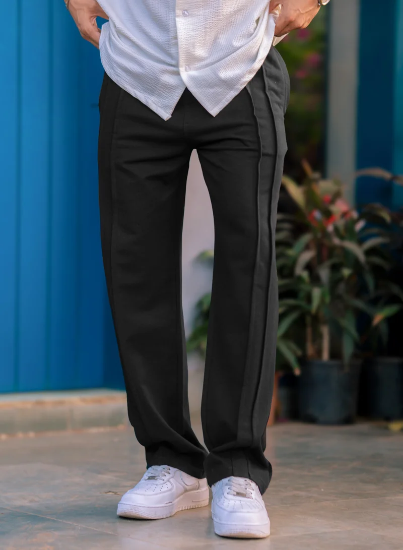 Maniac Maniac Mens Solid Double Pleat Black Color Baggy Fit Pant