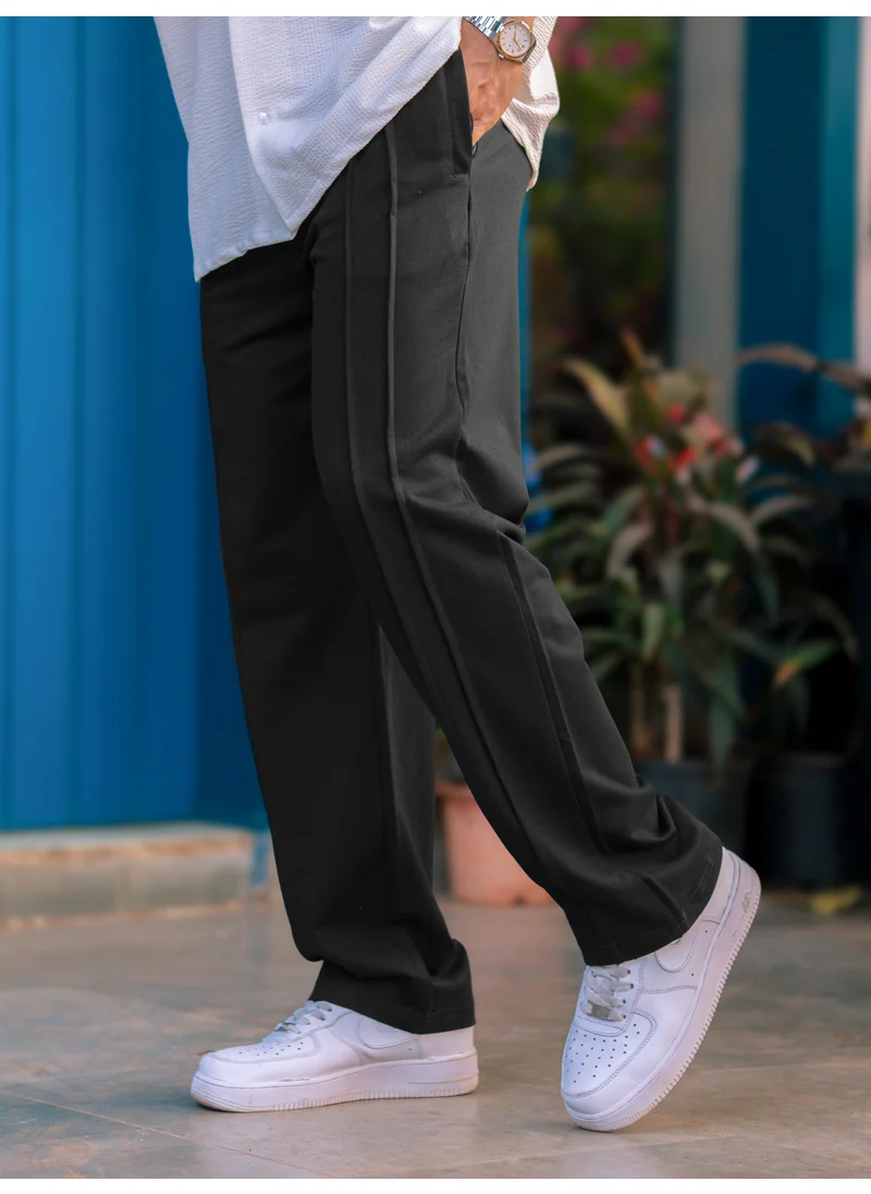 مانياك Maniac Mens Solid Double Pleat Black Color Baggy Fit Pant