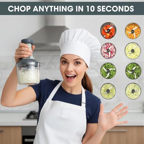 Figment Food Chopper 650ml, 6 Blade Steel Large Manual Hand-Press Vegetable Chopper Mixer Cutter to Cut Onion, Salad, Tomato, Potato, Effortlessly Chopping Vegetables(Pack of 1) - Image 2