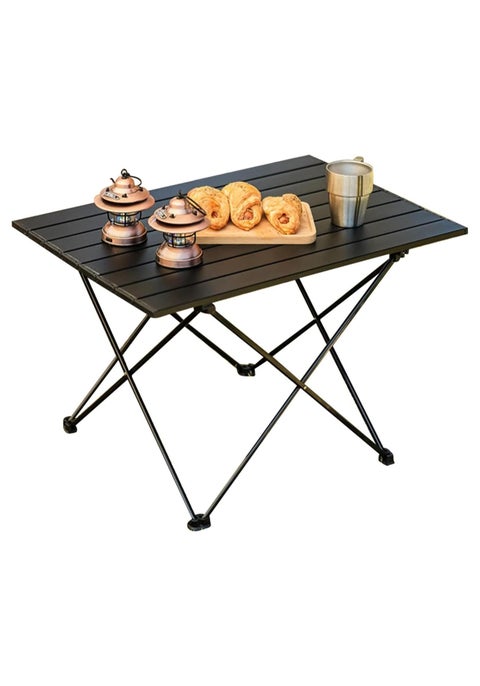 طاولة تخييم قابلة للطي محمولة ومكتب مدمج للسفر في الهواء الطلق والتنزه 56 سم × 40 سم × 41 سم أسود