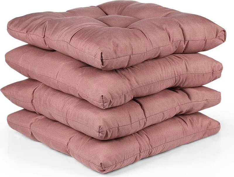 Bluenity 4-Piece Pouf Soft Chair Cushion 4 Quilted 42X42 cm Pink