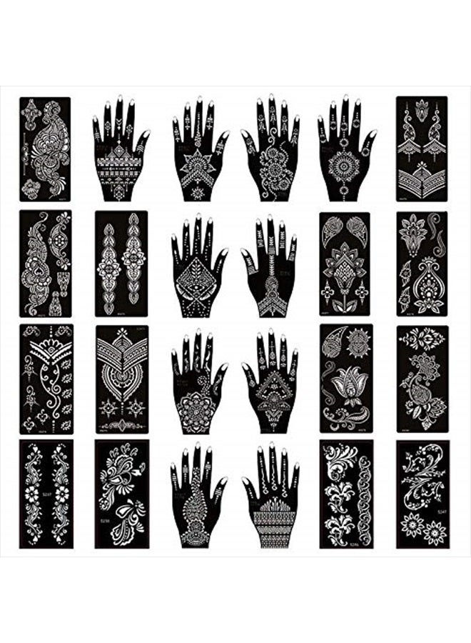 Xmasir Pack of 24 Sheets Henna Tattoo Stencil Kit/Temporary Tattoo Templates,Self-Adhesive Indian Arabian Tattoo Sticker for Body Paint New Designs - Image 1
