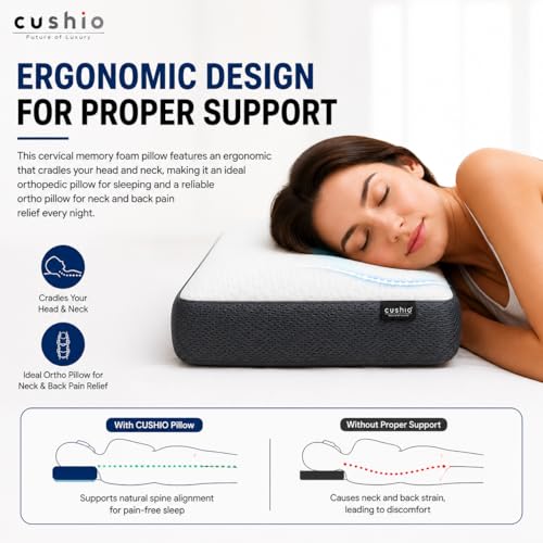 CUSHIO Memory Foam Pillow for Neck Pain and Shoulder Pain, Cervical Orthopedic Pillow 21x13x3 Inch, Ergonomic Memory Foam Neck Support Pillow, Ortho Pillow for Sleeping (Set of 4) White & Grey - Image 2
