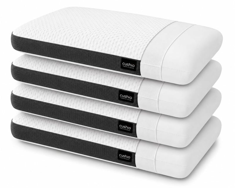 CUSHIO Memory Foam Pillow for Neck Pain and Shoulder Pain, Cervical Orthopedic Pillow 21x13x3 Inch, Ergonomic Memory Foam Neck Support Pillow, Ortho Pillow for Sleeping (Set of 4) White & Grey - Image 1