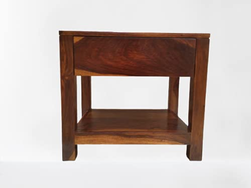 Vm decor Wooden Nightstand Bedside Table with Drawer and Shelves End Table with Wooden Top and Front Bedroom Living Room Easy Assembly Sheesham Wood Frame Industrial Design Rustic Brown - Image 3