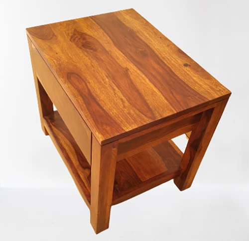 Vm decor Wooden Nightstand Bedside Table with Drawer and Shelves End Table with Wooden Top and Front Bedroom Living Room Easy Assembly Sheesham Wood Frame Industrial Design Rustic Brown - Image 1