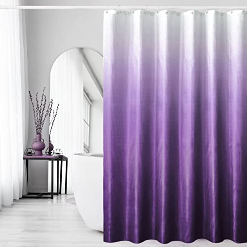 Gibelle Purple Shower Curtain Waffle Weave Ombre Fabric Shower Curtain Purple Bathroom Decor Accessories Set with Hooks Water Repellent and Machine Washable 72 x 72