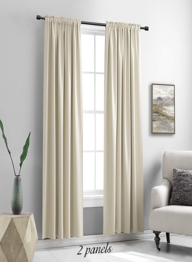DONREN 2 Panels 84 inch Length Cream Beige Blackout Curtain Panels for Bedroom - Rod Pocket Room Darkening Thermal Insulated Curtains for Living Room (52 x 84 Inches Long) - Image 2