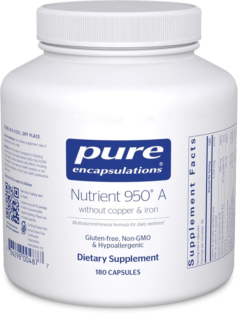 Pure Encapsulations Nutrient 950 A Without Copper  Iron  Hypoallergenic MultiVitaminMineral Formula for Optimal Health  180 Capsules - Image 1