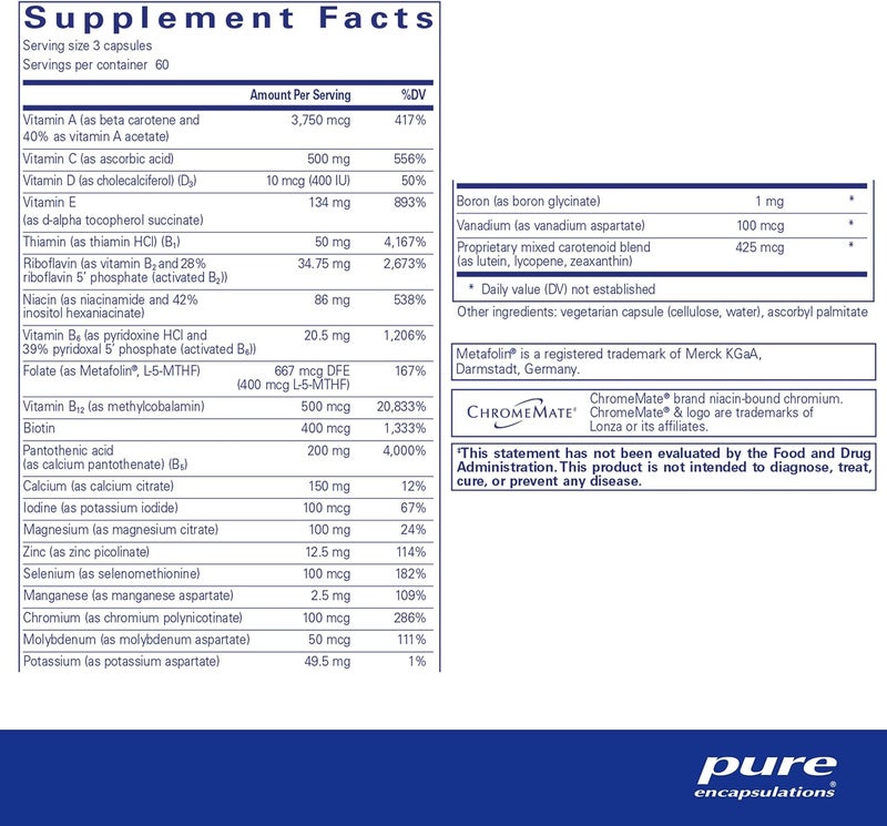 Pure Encapsulations Nutrient 950 A Without Copper  Iron  Hypoallergenic MultiVitaminMineral Formula for Optimal Health  180 Capsules - Image 2