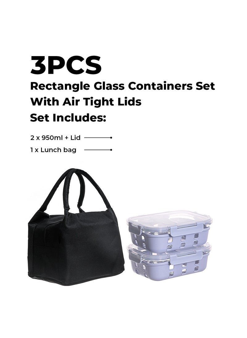 ايست من نون عبوة 2 من زجاج البورسليكات العالي لتخزين الطعام مع مجموعة من 2 قسم وحقيبة غداء معزولة فاخرة، حاويات تحضير الوجبات زجاجية سعة 950 مل مع غلاف سيليكون، خالية من BPA، قابلة للاستخدام في الميكروويف وآمنة في الفريزر، قابلة للغسل في غسالة الصحون - Image 2
