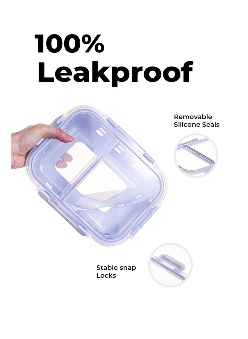 ايست من نون عبوة 2 من زجاج البورسليكات العالي لتخزين الطعام مع مجموعة من 2 قسم وحقيبة غداء معزولة فاخرة، حاويات تحضير الوجبات زجاجية سعة 950 مل مع غلاف سيليكون، خالية من BPA، قابلة للاستخدام في الميكروويف وآمنة في الفريزر، قابلة للغسل في غسالة الصحون - Image 4