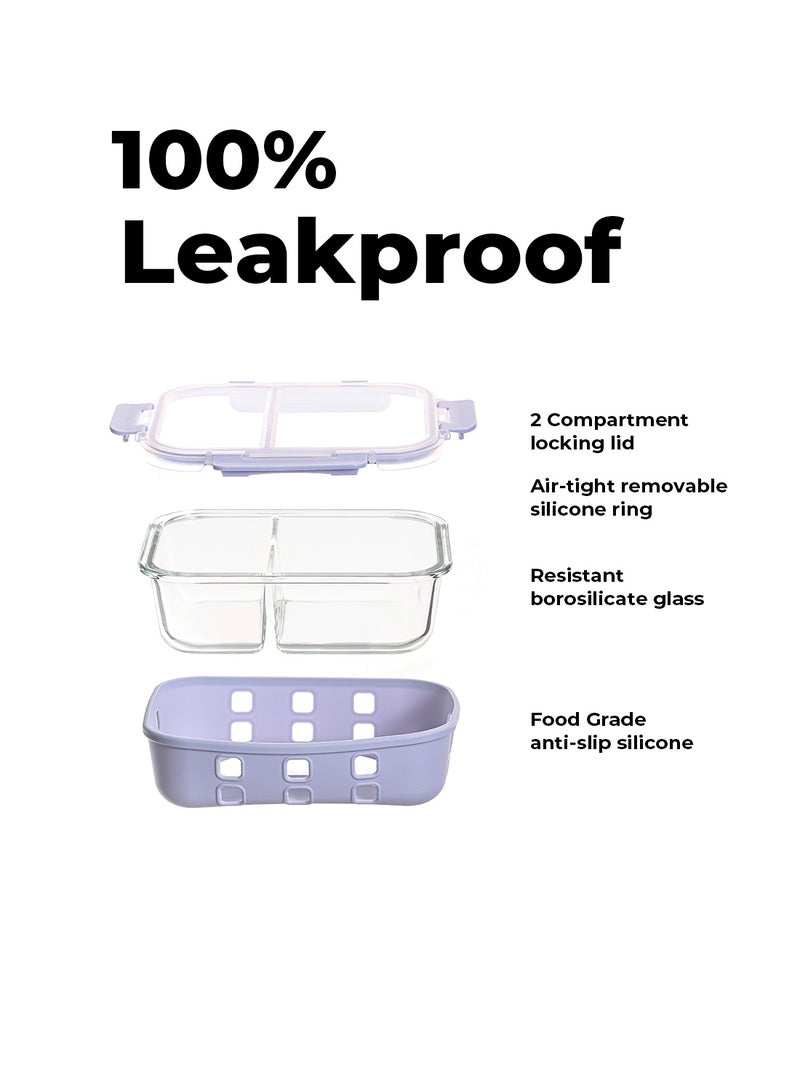 ايست من نون عبوة 2 من زجاج البورسليكات العالي لتخزين الطعام مع مجموعة من 2 قسم وحقيبة غداء معزولة فاخرة، حاويات تحضير الوجبات زجاجية سعة 950 مل مع غلاف سيليكون، خالية من BPA، قابلة للاستخدام في الميكروويف وآمنة في الفريزر، قابلة للغسل في غسالة الصحون - Image 3