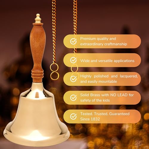 Bevin Bells Solid Brass Hand Bell | 10HB | New England Hardwood Handle | Elegant Hand Call Bell | Noise Makers | Loud Brass Bells | Easy to Grip Handle | Teacher Handheld Bell | Made in CT, USA - Image 3