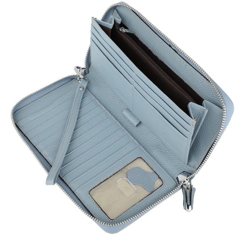 Lavemi Women's RFID Blocking 100% Leather Large Capacity Zip Around Wallet Phone Holder Clutch Travel Purse Wristlet(Large Size Light Blue) - Image 4
