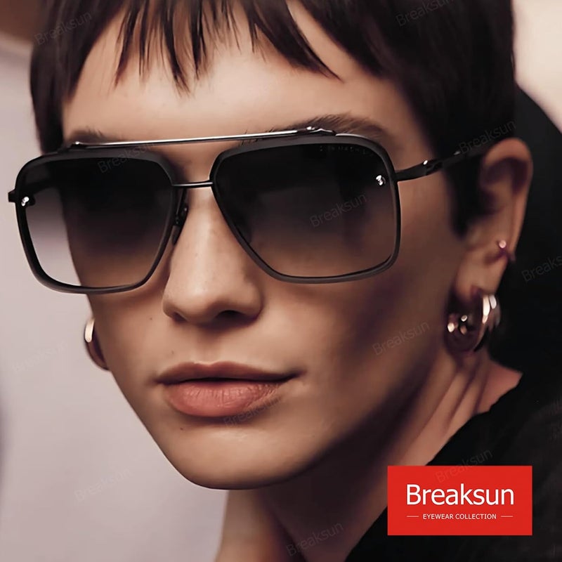 Breaksun نظارات شمسية من Breaksun سكوير أفياتور للرجال والنساء، عصرية، كلاسيكية، بعدسات ماسية مقطوعة، تدرجات عسكرية طيار كلاسيكية - Image 2