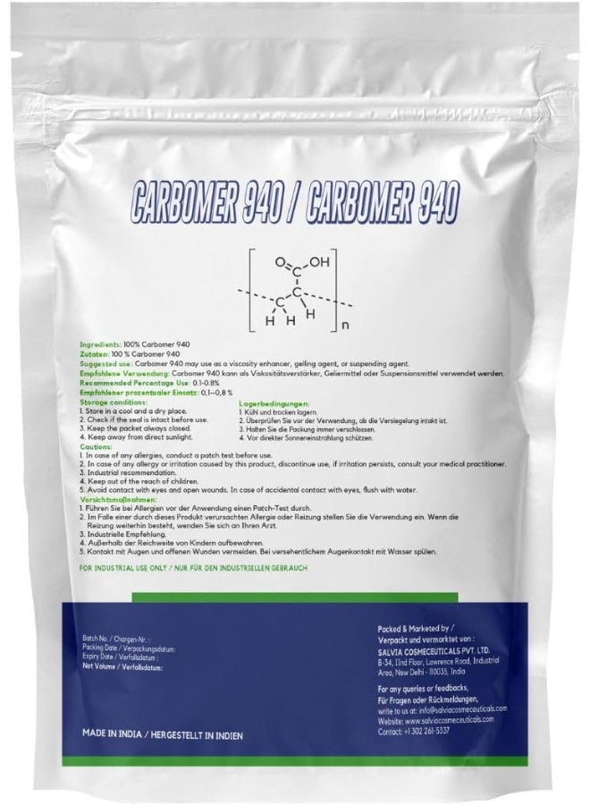 Myoc Carbomer 940 Powder 60g / 2.1 Oz Thickener, Viscosity Enhancer, Stabilizer for Gels, Cream, Lotions, Hydrogel mask - Image 2