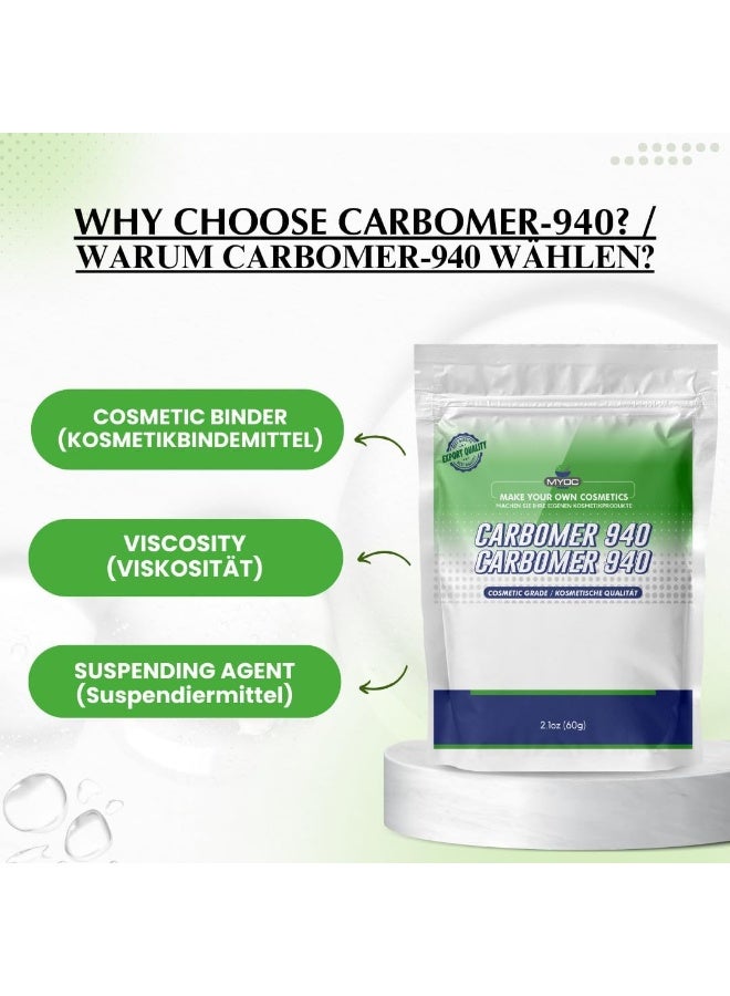 Myoc Carbomer 940 Powder 60g / 2.1 Oz Thickener, Viscosity Enhancer, Stabilizer for Gels, Cream, Lotions, Hydrogel mask - Image 4