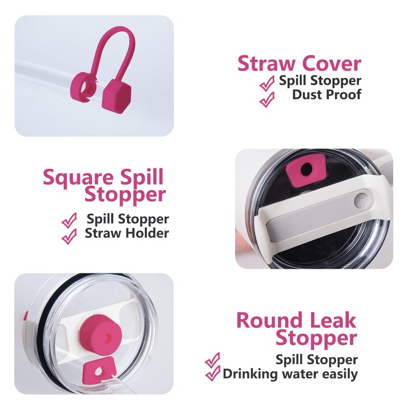 DUNLAGUE Silicone Spill Stopper Set Compatible with Stanley Cup 2.0 30oz & 40oz with Straw Cover (Set of 2  Rosy) - Image 3