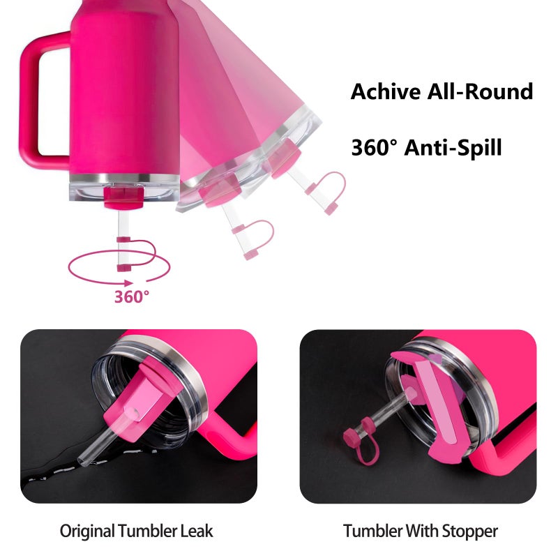 DUNLAGUE Silicone Spill Stopper Set Compatible with Stanley Cup 2.0 30oz & 40oz with Straw Cover (Set of 2  Rosy) - Image 4