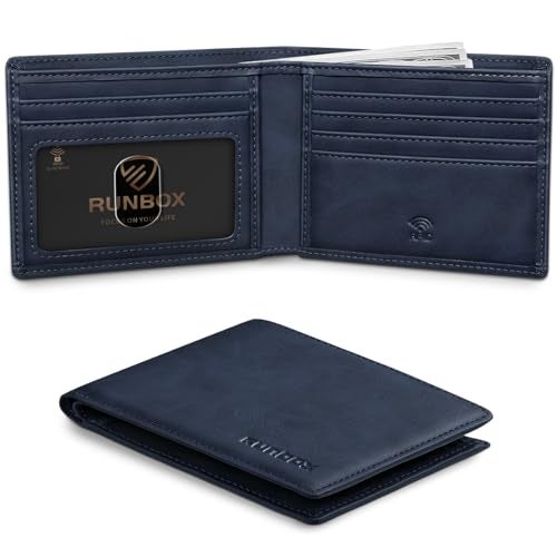 RUNBOX Wallet for Men Slim Leather Bifold RFID Blocking Minimalist Front Pocket Design with Gift Box - Image 1
