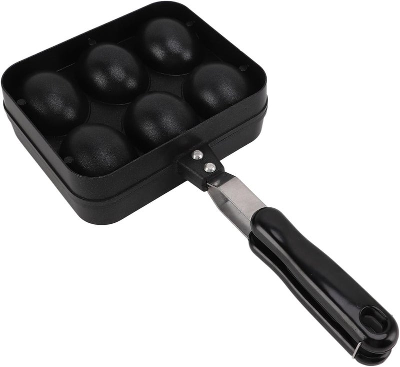Nonstick Takoyaki Grill Pan Double Sided 6 Holes Baking Cake Tool for Kitchen Cooking, Black 6.9x13.6in for Small Food Lovers - Image 2