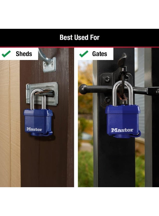 Master Lock 312TRI Laminated Padlock with Key & Thermoplastic Shell, Blue, Pack of 3 Keyed-Alike - Image 4