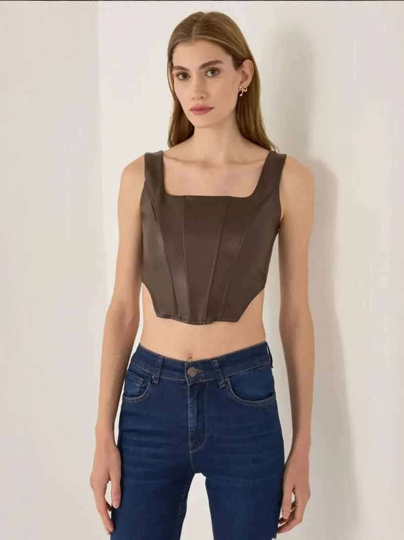 HICCUP Faux Leather Thick Strap Corset