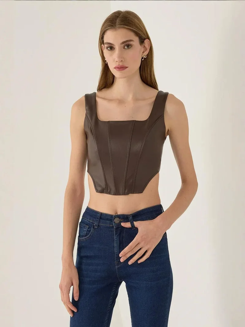 Faux Leather Thick Strap Corset
