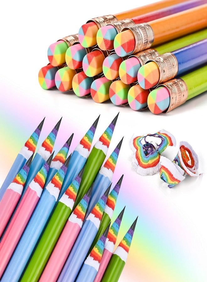 Goldge 16 Pcs Rainbow Pencils, Number 2 Pencils #2 with Erasers, Colored Pencil for Office & School Supplies, Party Favors - Image 1