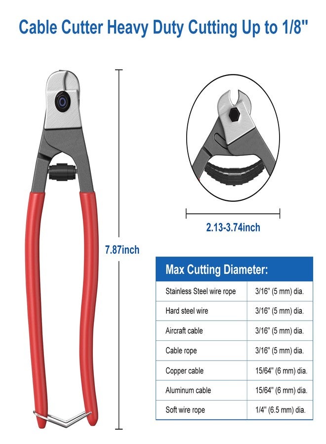 BLIKA 8 Inch Cable Cutter Wire Cutter Heavy Duty Up to 1/8" 5/32" Stainless Steel Aircraft Wire Rope for Deck Stair Cable Railing Metal Fence Bicycle Brake Bike - Image 2