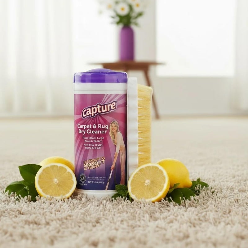 Capture Carpet & Rug Dry Cleaner w/Brush - Dogs & Cats Pet, Home, Car, Carpet Cleaner Powder - Strength Odor Eliminator, Stains Spot Remover, Non Liquid & No Harsh Chemical (1 lb) - Image 2