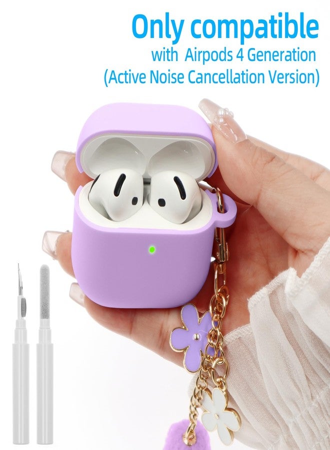 CASEFUN Compatible with AirPods 4 Case 2024, Premium Soft Silicone Protective Case Cover for Apple AirPods 4th Generation with Cleaner Kit, Carabiner and Keychain Accessories for Women Girls (Purple) - Image 2