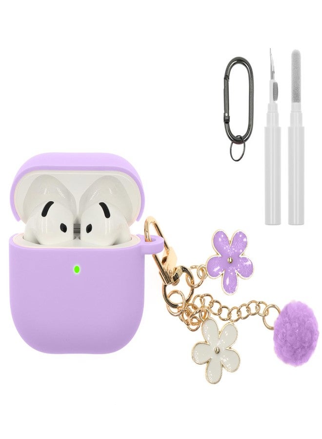 CASEFUN Compatible with AirPods 4 Case 2024, Premium Soft Silicone Protective Case Cover for Apple AirPods 4th Generation with Cleaner Kit, Carabiner and Keychain Accessories for Women Girls (Purple) - Image 1
