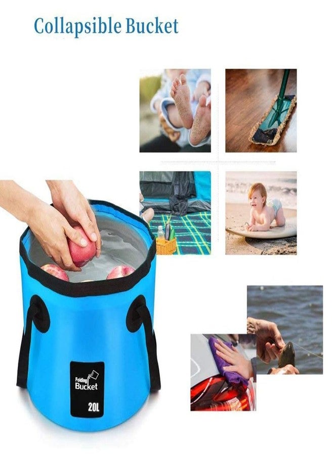 BANCHELLE Collapsible Bucket Water Container Portable Folding Camp Wash Basin for Outdoor Traveling Hiking Fishing Car Washing Gardening Camping (Blue, 20L) - Image 3