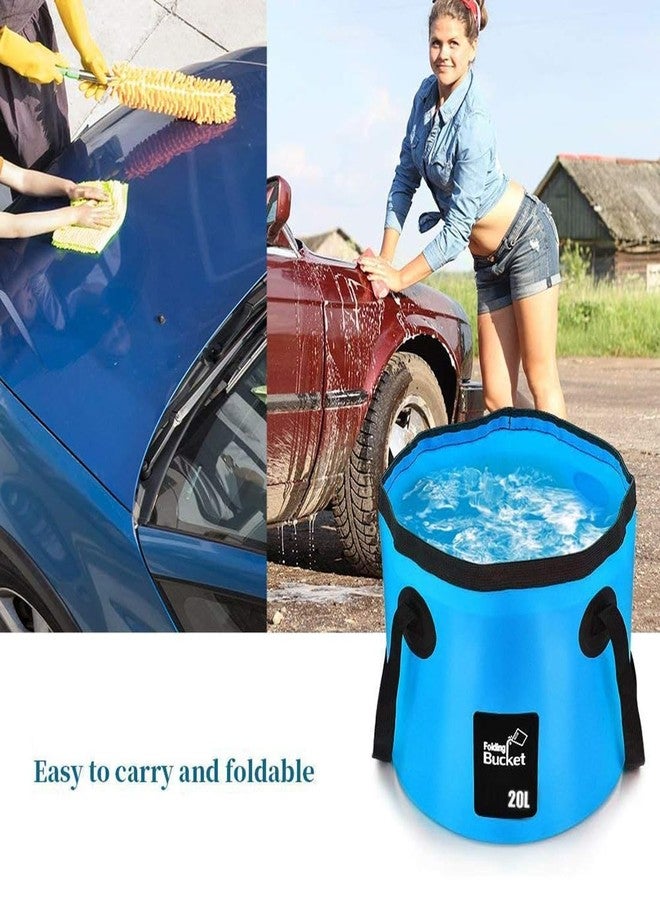 BANCHELLE Collapsible Bucket Water Container Portable Folding Camp Wash Basin for Outdoor Traveling Hiking Fishing Car Washing Gardening Camping (Blue, 20L) - Image 5