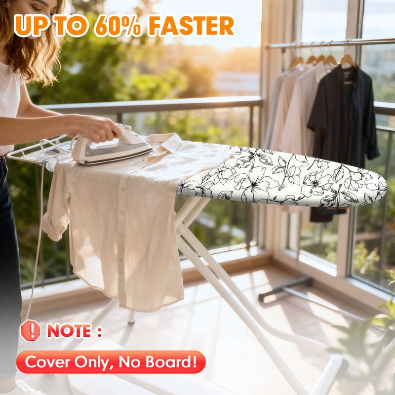 Dalykate Ironing Board Cover and Pad, 18x49 Extra Wide Thick Iron Padding, Scorch & Stain Resistant Ironing board cover, Heavy Duty Iron Board Padded with Adjustable Fasteners Elastic Edge, Floral White - Image 2