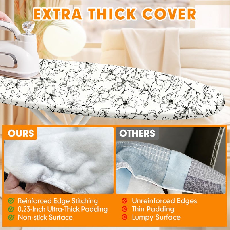 Dalykate Ironing Board Cover and Pad, 18x49 Extra Wide Thick Iron Padding, Scorch & Stain Resistant Ironing board cover, Heavy Duty Iron Board Padded with Adjustable Fasteners Elastic Edge, Floral White - Image 3