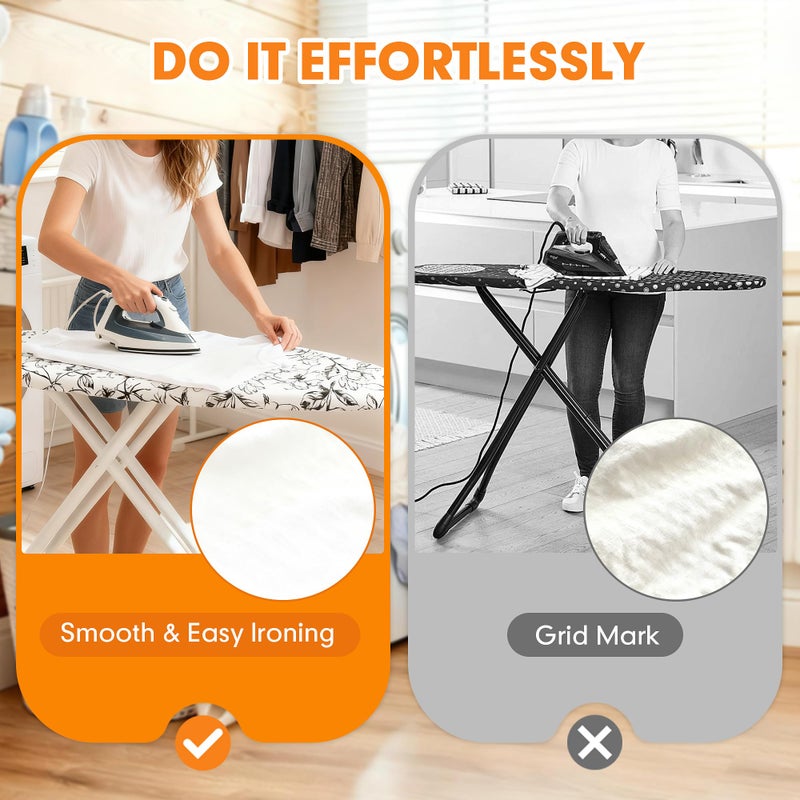 Dalykate Ironing Board Cover and Pad, 18x49 Extra Wide Thick Iron Padding, Scorch & Stain Resistant Ironing board cover, Heavy Duty Iron Board Padded with Adjustable Fasteners Elastic Edge, Floral White - Image 4