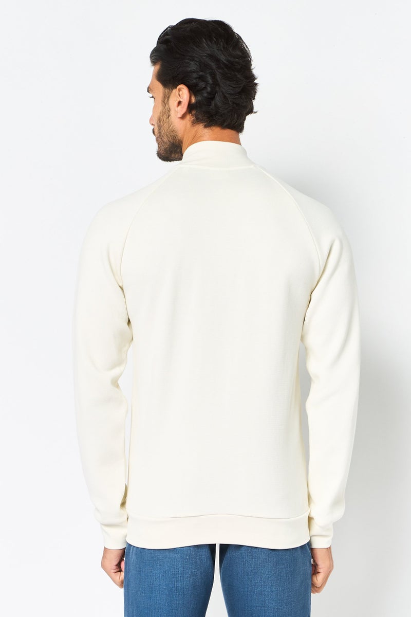 Celio Men Mock Neck Long Sleeve Textured Sweatshirt, Off White - Image 3