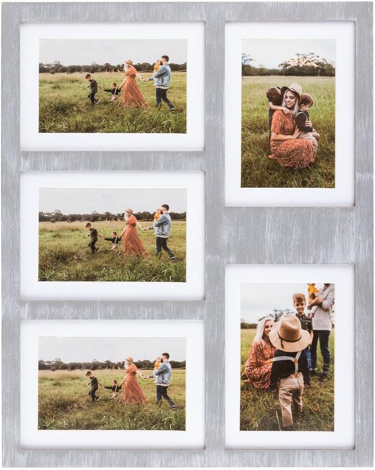 Great Lakes Memories GLM Collage Picture Frames for 4x6 and 5x7 Photos with Glass and Mat Photo Frame Collage for Wall Holds Five 4x6 Or 5x7 Photos  Picture Frames Collage Rustic Distressed Wood Gray 