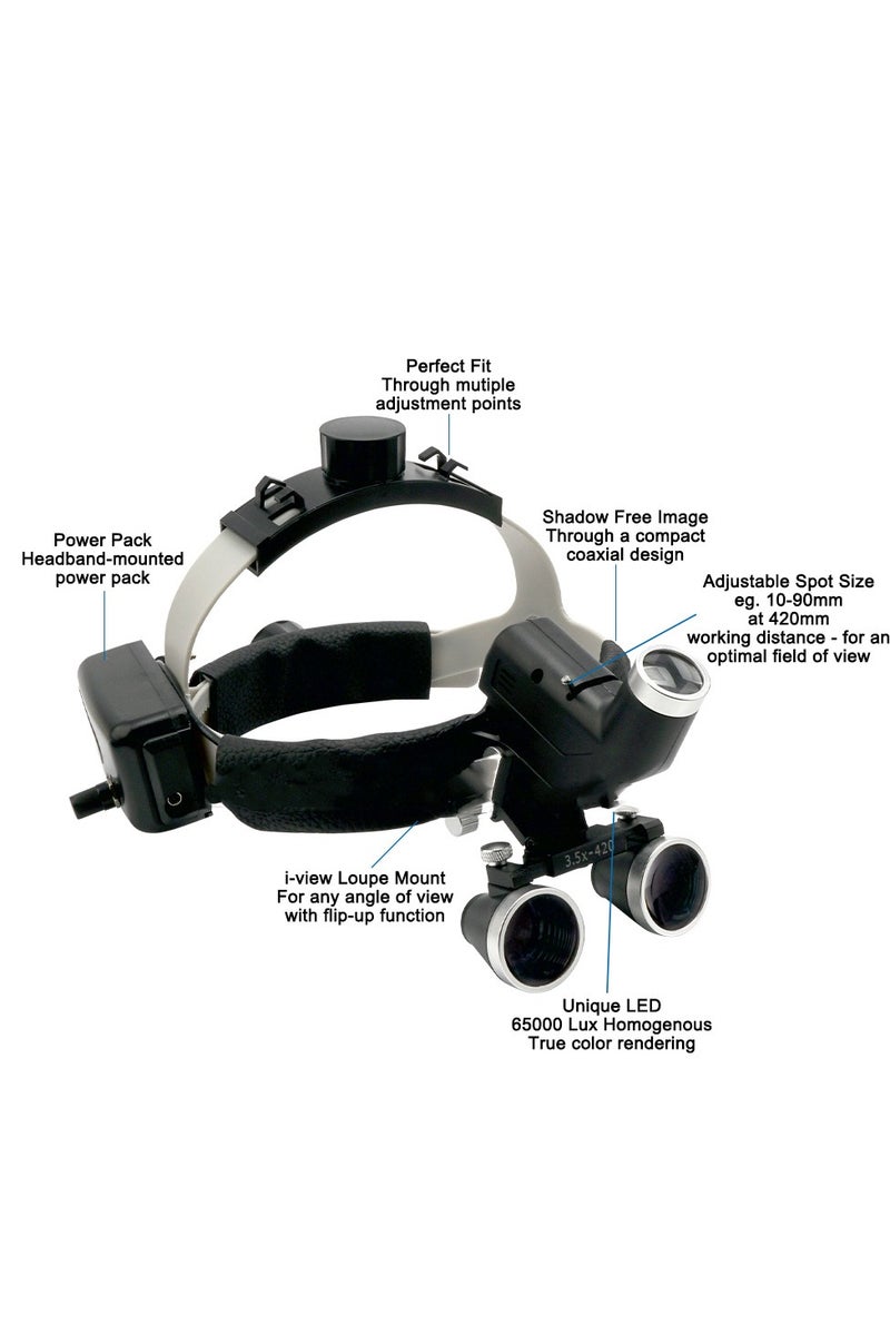 عدسة مكبرة للأسنان 2.5x 3.5x مصباح أمامي جراحي 5 واط مصباح أمامي لاسلكي مكبر للأسنان مكبر جراحي أسود - نطاق 2.5x - Image 2