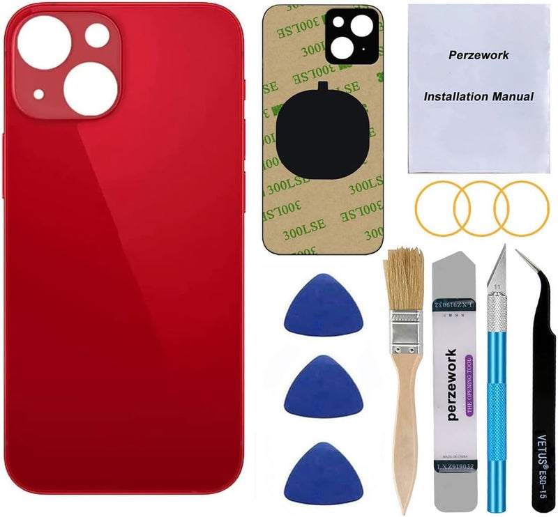 Perzework استبدال زجاج خلفي أصلي لجهاز آيفون 13 ميني 5.4 بوصة (أحمر) مع مجموعة أدوات الإصلاح - Image 1