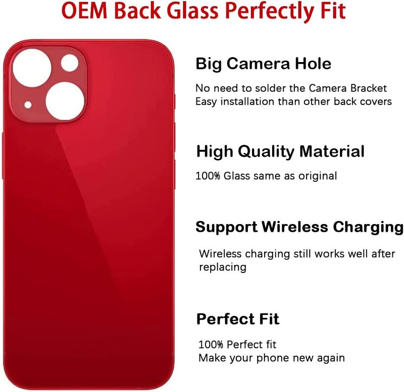 Perzework استبدال زجاج خلفي أصلي لجهاز آيفون 13 ميني 5.4 بوصة (أحمر) مع مجموعة أدوات الإصلاح - Image 3