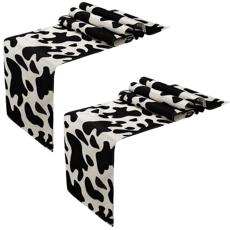 Kingdder 2 Pcs Cow Print Table Runner Farm Black and White Cowhide Tablecloth Cow Print Table Cloths for Parties Kitchen Western Barnyard Cowboy Birthday Home Decorations 13 x 108 in