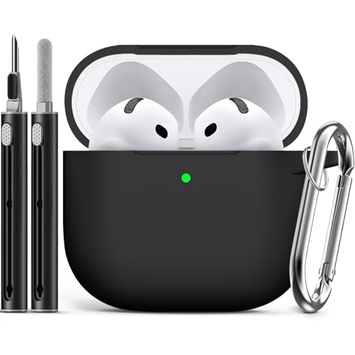 Ljusmicker for AirPods 4 Case Cover 2024 with Cleaner Kit,Soft Silicone Protective Case for Apple AirPods 4th Generation Case for Women Men,AirPod 4 Case Accessories with Keychain-Black - Image 1