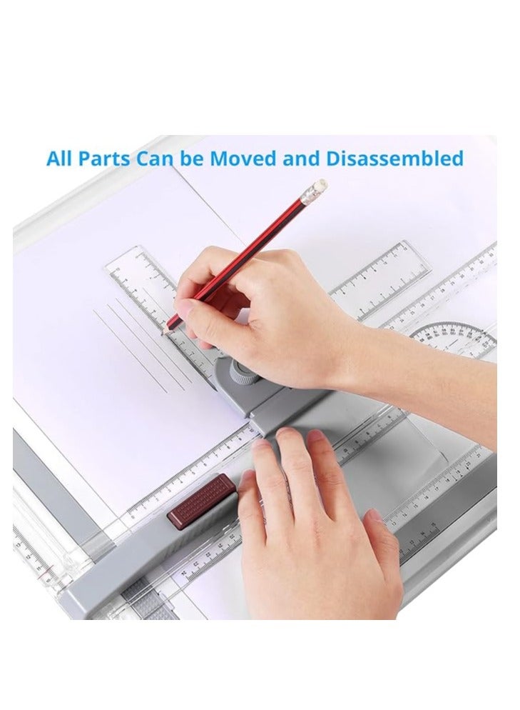 Generic A3 Drawing Tablet Set Multifunctional Drawing Table A3 Adjustable Measuring System Parallel Angle with Protractor Paper Locator Sliding Ruler Anti-Slip Support Leg White - Image 3